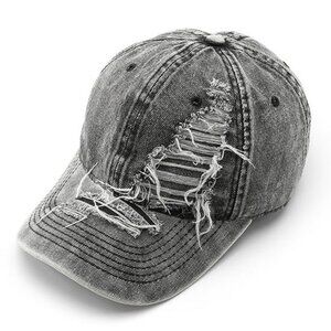 NEW Retro Solid Color Black Distressed Denim Washed Baseball Cap